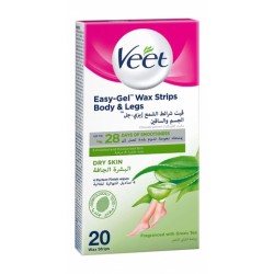 Veet Legs & Body Wax Strips Aloe Vera Scent with Finish Wipes for Dry Skin