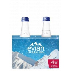 Evian Natural Sparkling Mineral Water Glass Bottles (4x330ml)