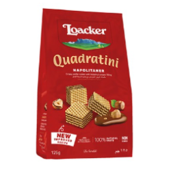 Loacker Quadratini Napolitaner Wafer Cubes Filled with Hazelnut Cream - GMO free  trans fat free  no added flavorings