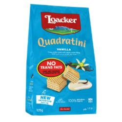 Loacker Quadratini Wafer Cubes Filled with Vanilla Cream - trans fat free  GMO free