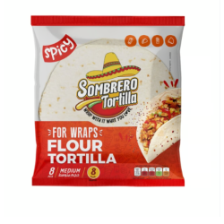 Sombrero Medium 8 Inch Spicy Tortilla Wraps (8 Pieces)